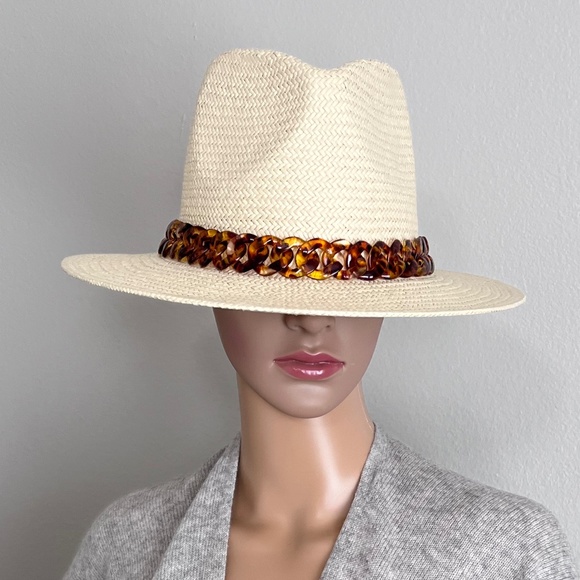 Michael Kors Women’s Straw Chain-Detail Fedora - Picture 2 of 10